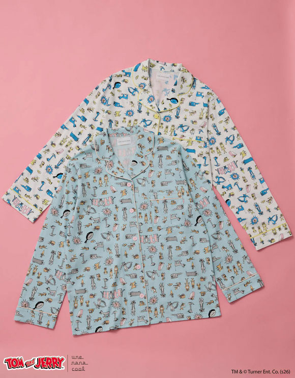 ウンナナクール トムとジェリー × une nana cool 綿100 長袖開襟パジャマ ルームウェア 上下セット レディース une nana cool
