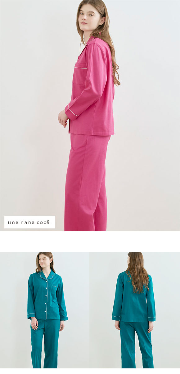 ウンナナクール 綿100％ 40/2コーマ天竺シルケットパジャマ MADE WITH LIBERTY FABRIC ルームウェア 上下セット 長袖 une nana cool
