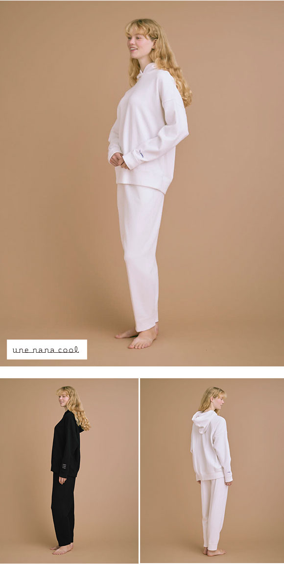 ウンナナクール 綿混 あくびのお嬢さんの裏毛フーディー ルームウェア パジャマ 上下セット レディース une nana cool