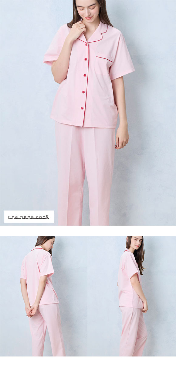 ウンナナクール 綿混 両染ジャージ 半袖 パジャマ MADE WITH LIBERTY FABRIC ルームウェア 上下セット レディース une nana cool