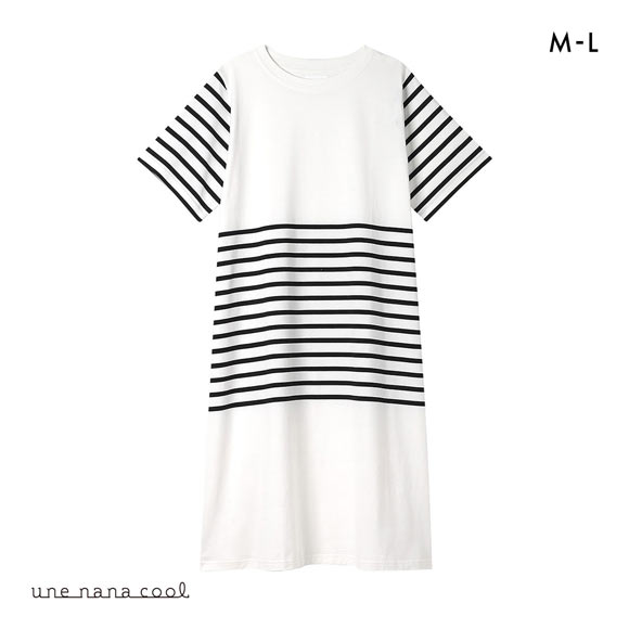 ウンナナクール une nana cool 綿100％ 60ハイゲージ天竺パネルボーダー半袖ワンピース パジャマ MADE WITH LIBERTY FABRIC