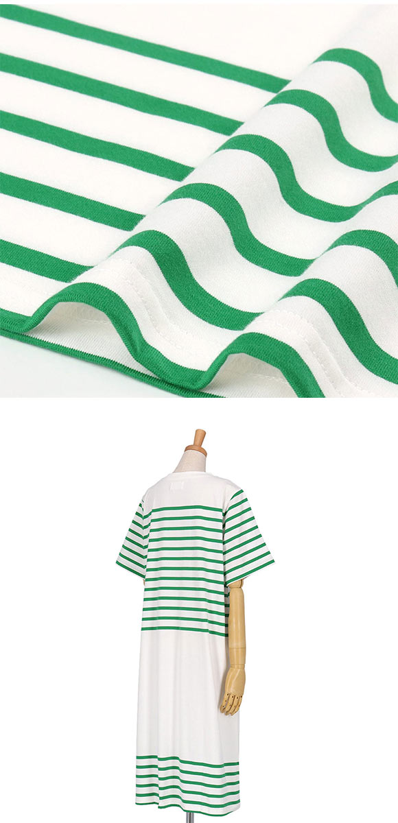 ウンナナクール une nana cool 綿100％ 60ハイゲージ天竺パネルボーダー半袖ワンピース パジャマ MADE WITH LIBERTY FABRIC