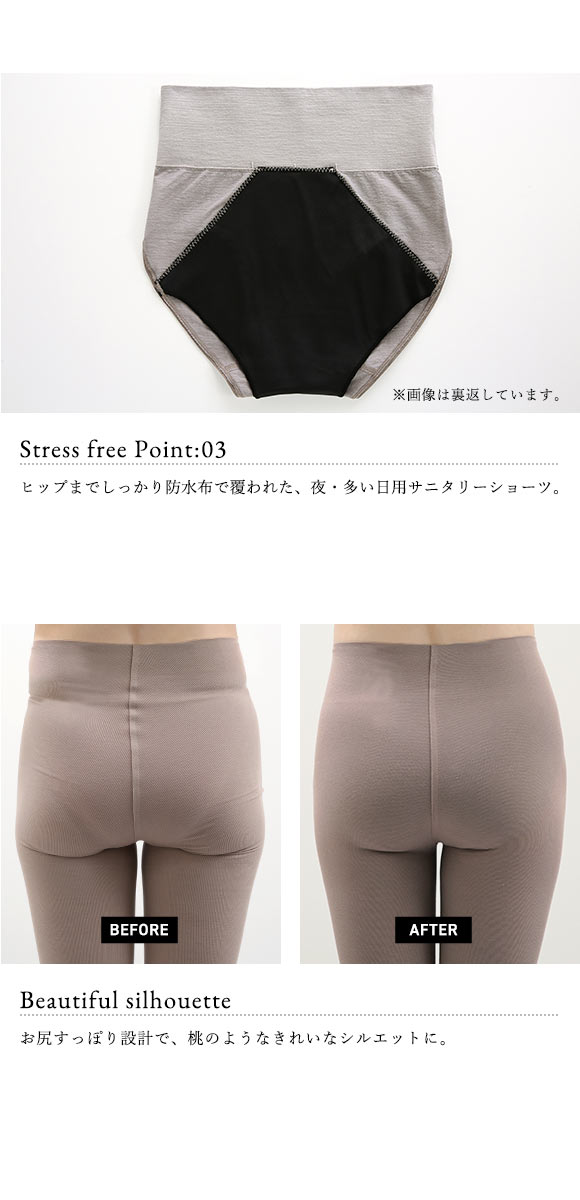 綿混 3枚セット すっぽりショーツ サニタリー 一体成型 夜 多い日 羽根つきナプキン対応 深め ハイウエスト Ｍ Ｌ LL