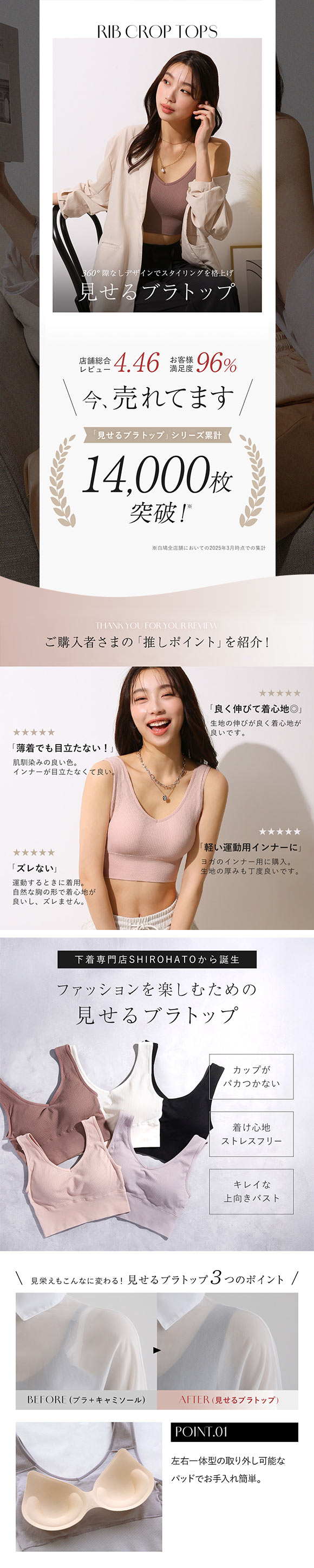 カップ付きリブトップス タンクトップ ノンワイヤー 大きいサイズ アンダー80 Ｍ Ｌ LL ハーフトップ ブラトップ