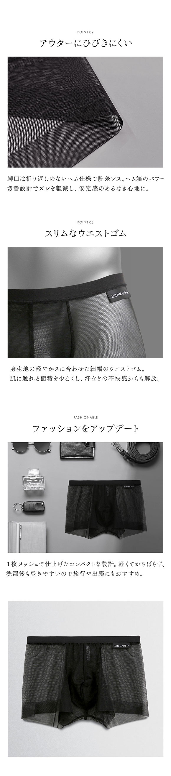 MINIMALISTA HOMME ムレないボクサーパンツ 前閉じ メンズ M L LL 涼しい 超極薄 メッシュ ミニマリスタ オム フロリナヴォーテ