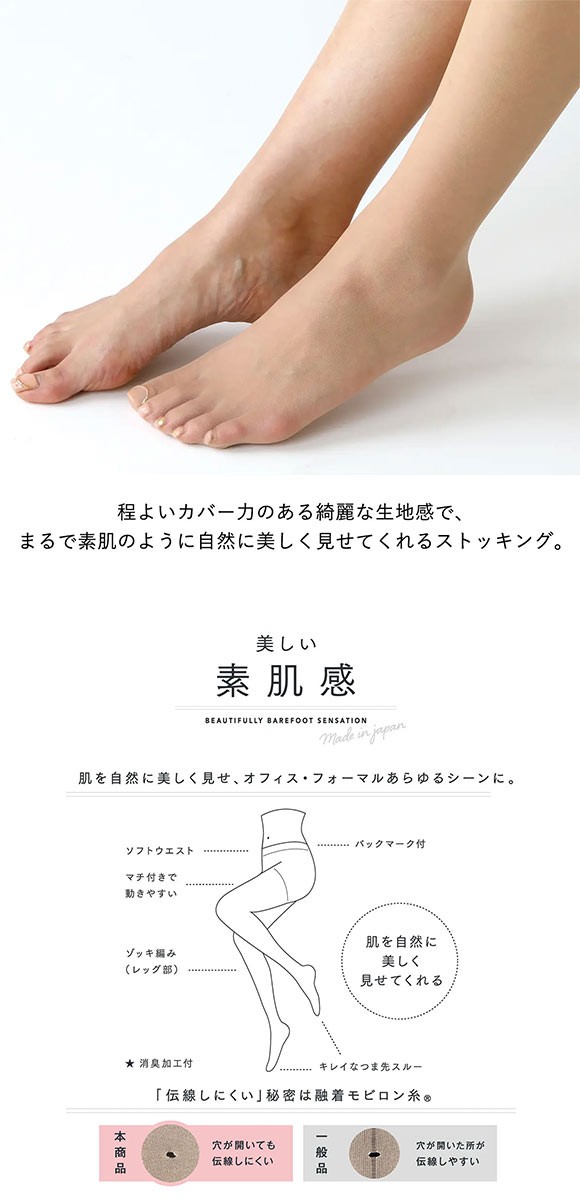 タビオ 【伝線しにくい】美しい素肌感ストッキング 定番 M-L L-LL レディース 日本製 Tabio