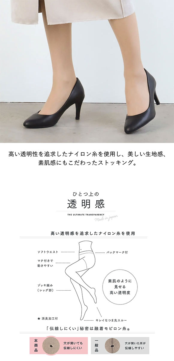 タビオ 【伝線しにくい】 ひとつ上の透明感ストッキング M-L L-LL 日本製 Tabio