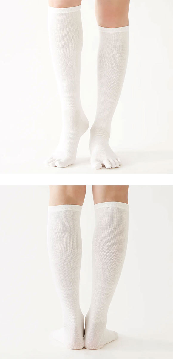 タビオ Tabio LEG LABO 綿の着圧五本指ハイソックス 靴下 キュッと引き締めて、美脚をめざす 消臭 日本製 レディース 22.5-24.5cm