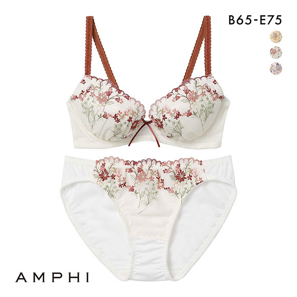 アンフィ ブラ＆ショーツセット まる胸メイク 小花ブーケ ABCDE ブラジャー ショーツ セット AMPHI