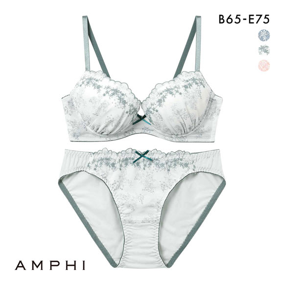 アンフィ ブラ＆ショーツセット まる胸メイク 刺繍 プリントレース ABCDE ブラジャー ショーツ セット 大きいサイズ AMPHI BCC244