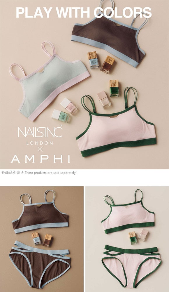 アンフィ NAILS INC×AMPHI バストを寄せて谷間をメイク ブラジャー BCDE バイカラー リブ L字ワイヤー モールドカップ BLH307 AMPHI