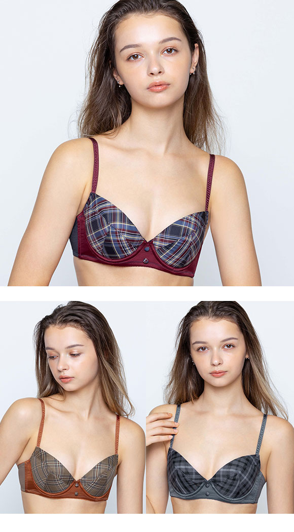 アンフィ 脇スッキリ、寄せる ブラジャー BCDEF チェック柄  BLH309 AMPHI 大きいサイズ