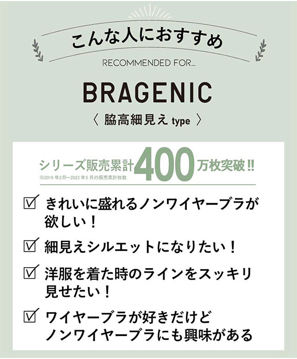 アンフィ AMPHI ブラジェニック BRAGENIC ブラジャー ノンワイヤー 脇高細見えタイプ 3/4カップ ABCDEFG 単品