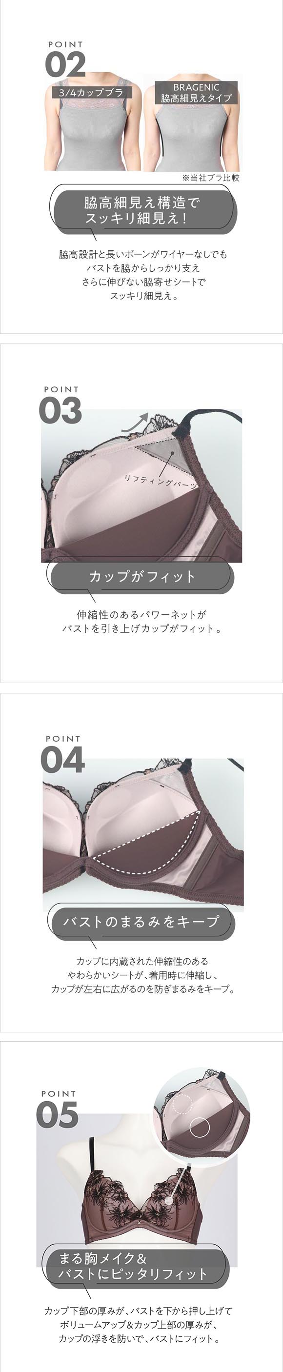 アンフィ sweet×AMPHI ブラジェニック 脇高細見えタイプ ノンワイヤーブラ ブラジャー 脇高 AB BMI353 AMPHI BRAGENIC