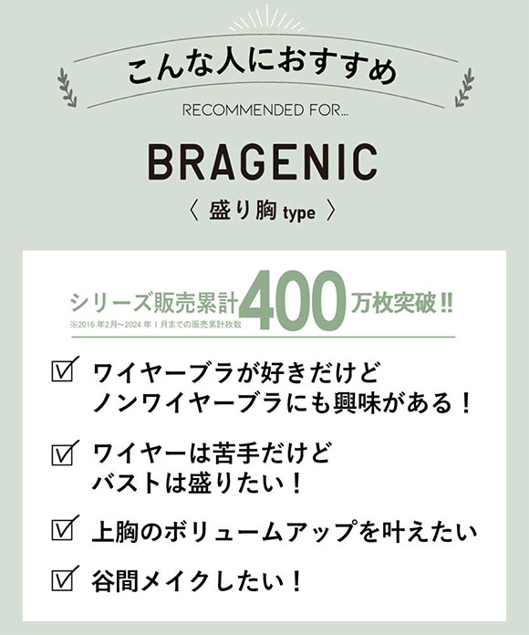 アンフィ AMPHI ブラジェニック BRAGENIC くっきり谷間の盛り胸をメイク ブラジャー ノンワイヤー 盛り胸タイプ 3/4カップ ABCDEF 単品
