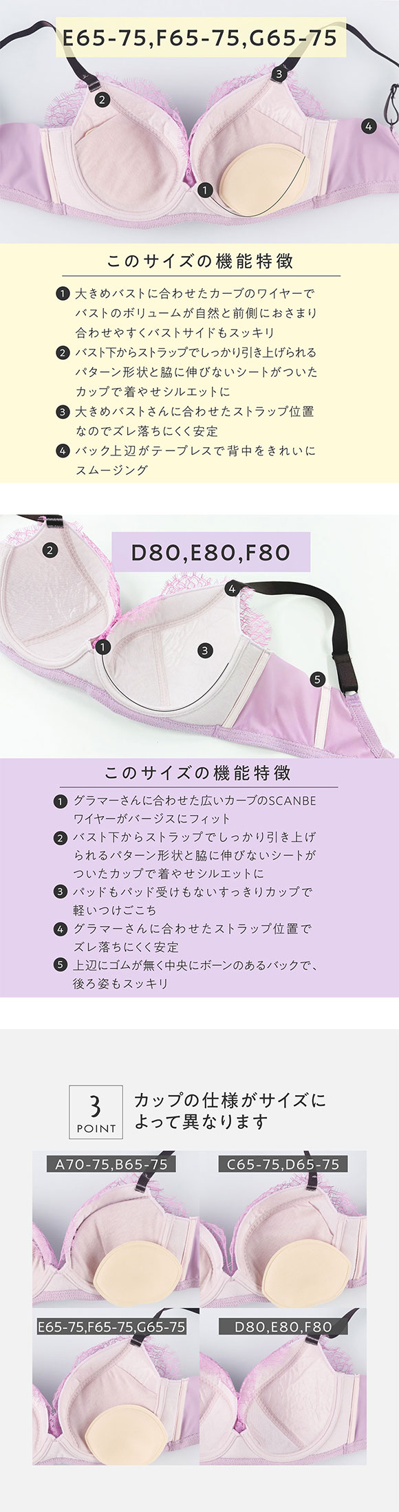 アンフィ スタイリストフォーユー ブラジャー EFG サイズ別設計 脇高 BOG310 AMPHI stylist 4U 大きいサイズ