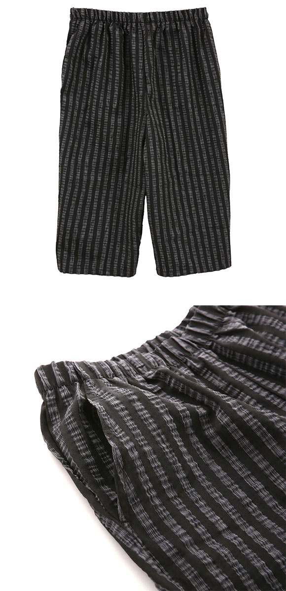 SUKENO おにわパンツ 7分丈 サッカー生地 絣ストライプ メンズ ルームウェア 助野