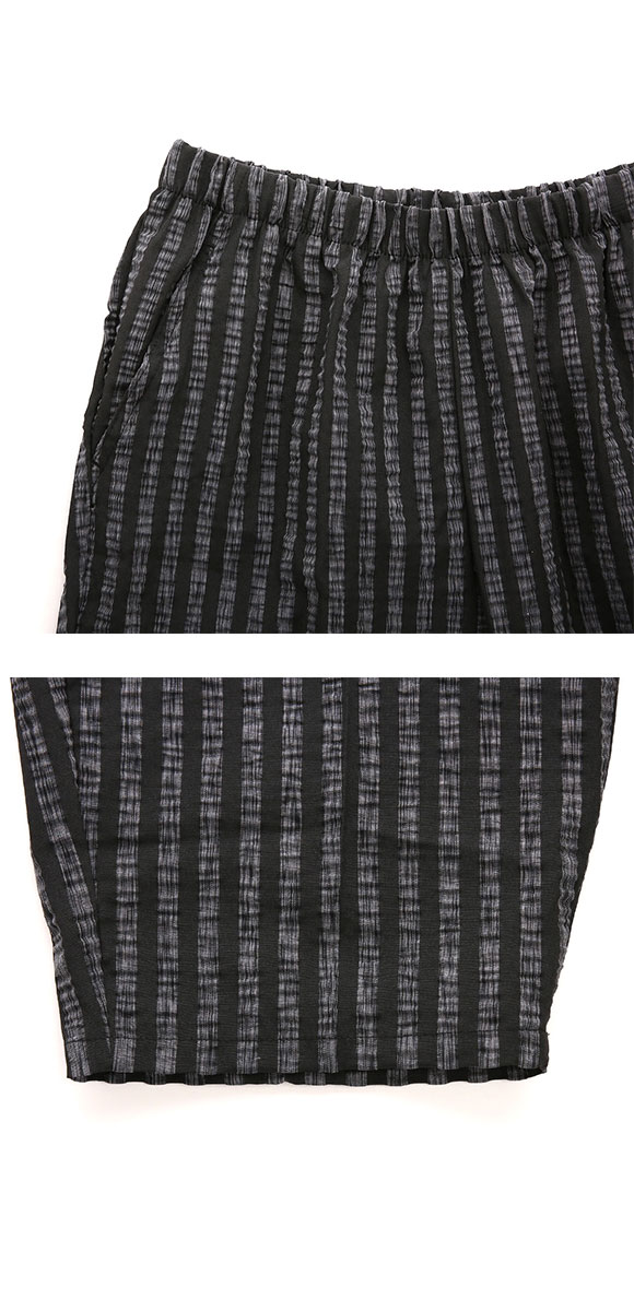 SUKENO おにわパンツ 7分丈 サッカー生地 絣ストライプ メンズ ルームウェア 助野