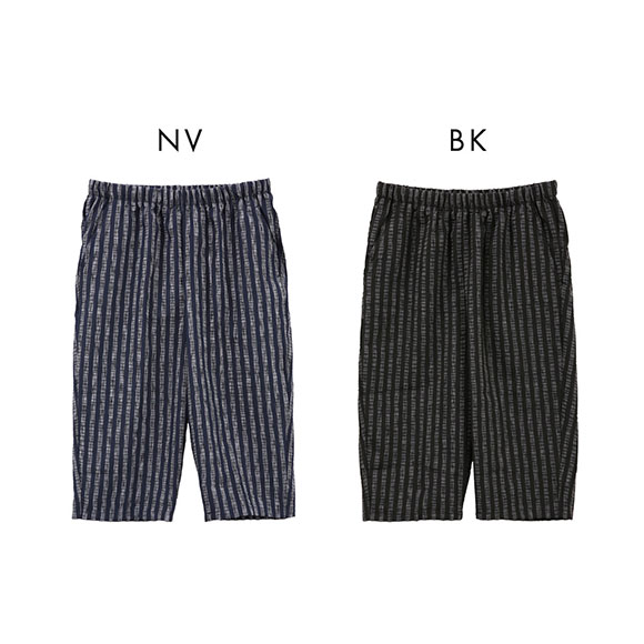SUKENO おにわパンツ 7分丈 サッカー生地 絣ストライプ メンズ ルームウェア 助野
