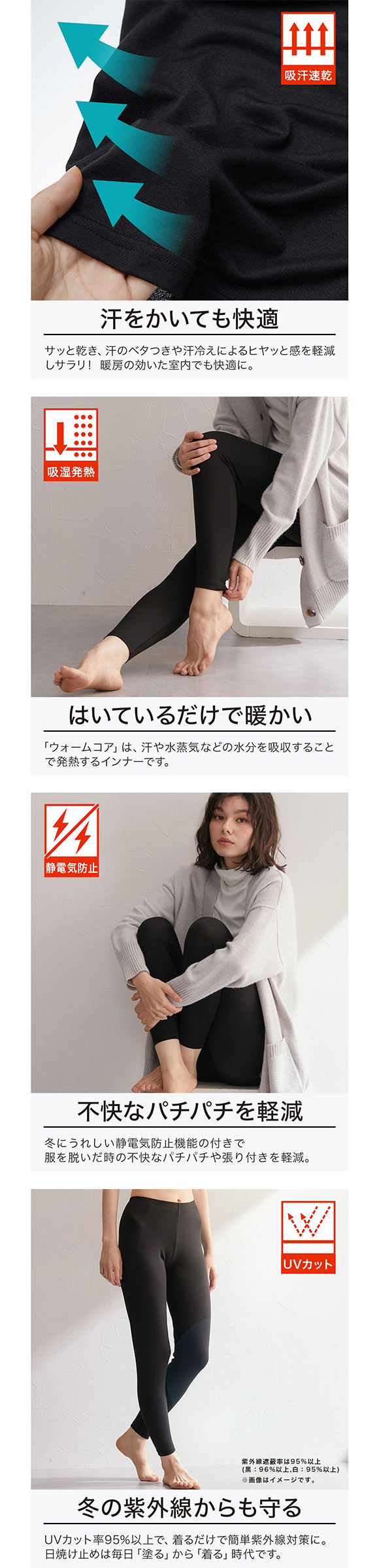 ニッセン 暑がりさんの冬インナー 10分丈レギンス M-L L-LL 2枚組 吸湿発熱 吸汗速乾 UVカット ウォームコアAIR nissen