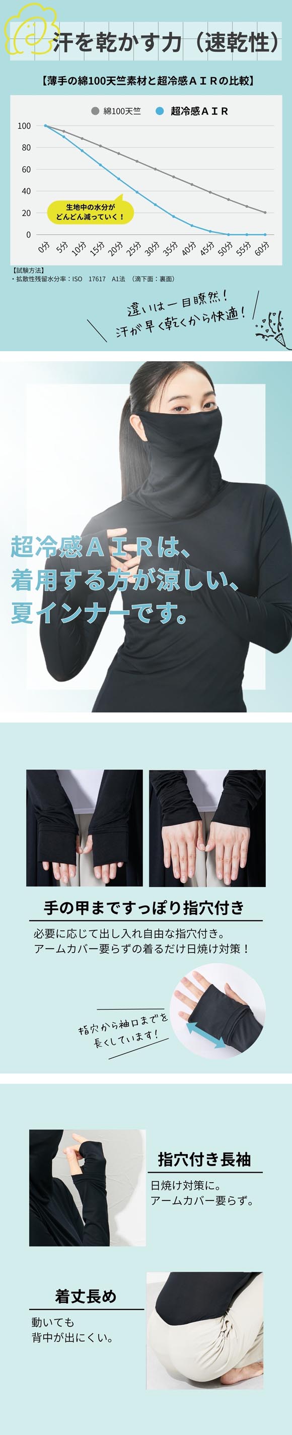 ニッセン 超冷感ＡＩＲ 指穴付き 鼻まですっぽり タートル 長袖 インナー 接触冷感 吸汗速乾 UVカット LL 3L 大きいサイズ nissen