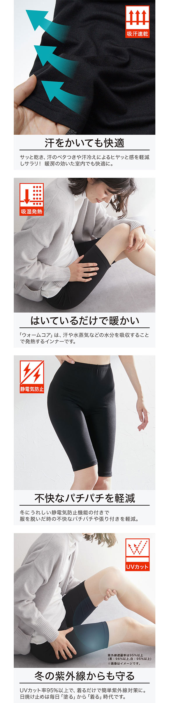 ニッセン 暑がりさんの冬インナー 5分丈オーバーパンツ LL-3L 2枚組 吸湿発熱 吸汗速乾 UVカット ウォームコアAIR nissen