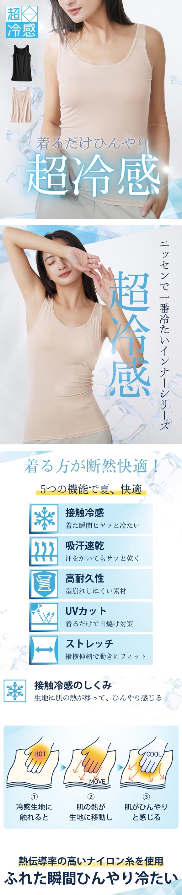 ニッセン 超冷感 タンクトップ 接触冷感 吸汗速乾 UVカット レディース インナー LL 3L 大きいサイズ nissen