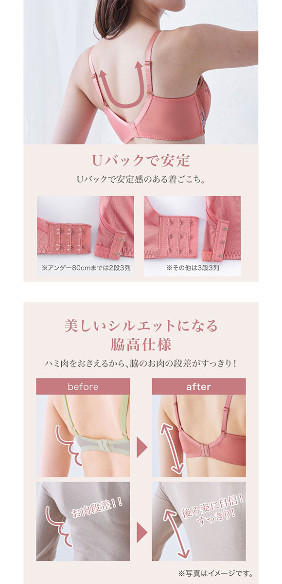 【ニッセンとトリンプ共同企画】脇高刺しゅう コスモス レースブラジャーショーツセット EF 大きいサイズ