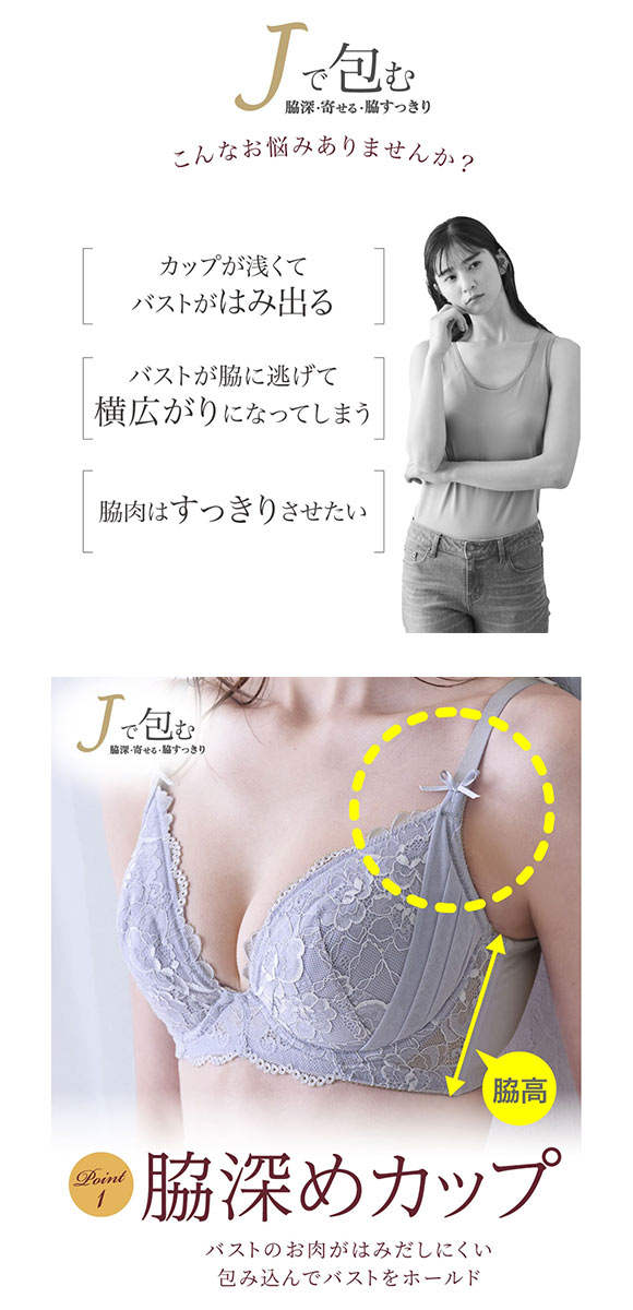 【ニッセンとトリンプ共同企画】Jで包む脇高タック入りブラジャーショーツセット EF