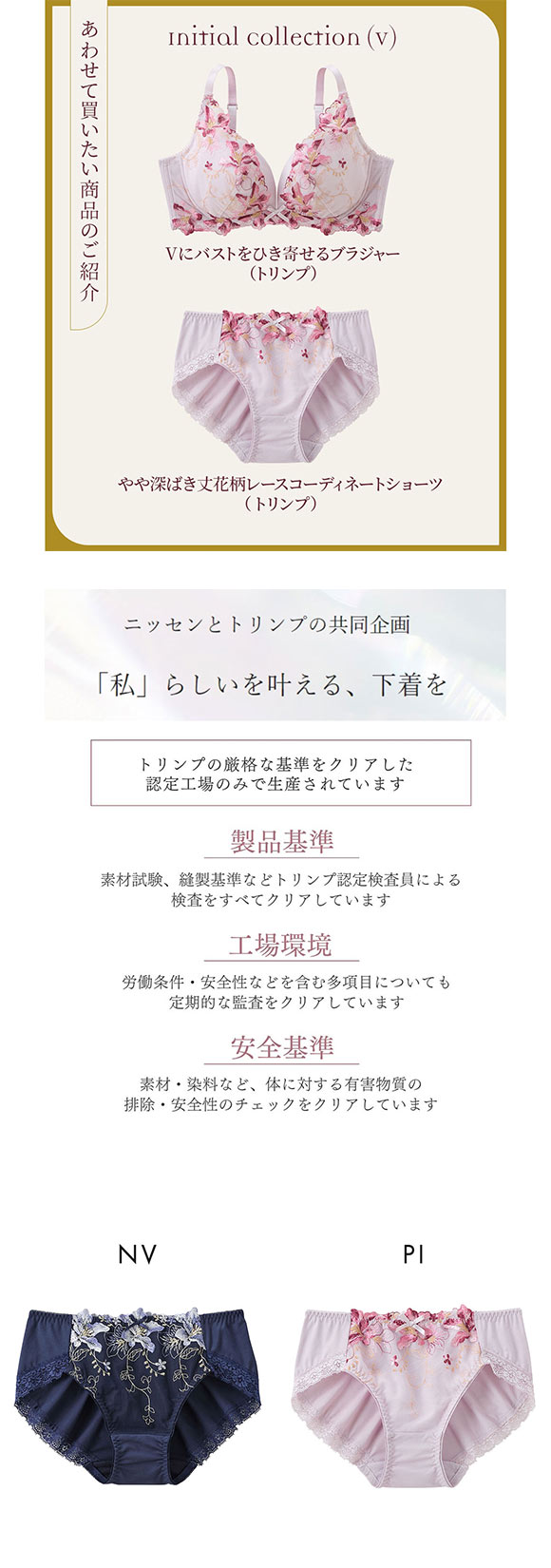 【ニッセンとトリンプ共同企画】Vの谷間 ペア やや深ばき丈花柄レースコーディネートショーツ M L