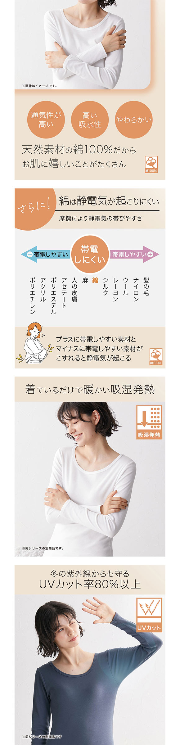 ニッセン 綿100％ ウォームコアコットン ロング丈タートルネック長袖インナー 吸湿発熱 UVカット nissen