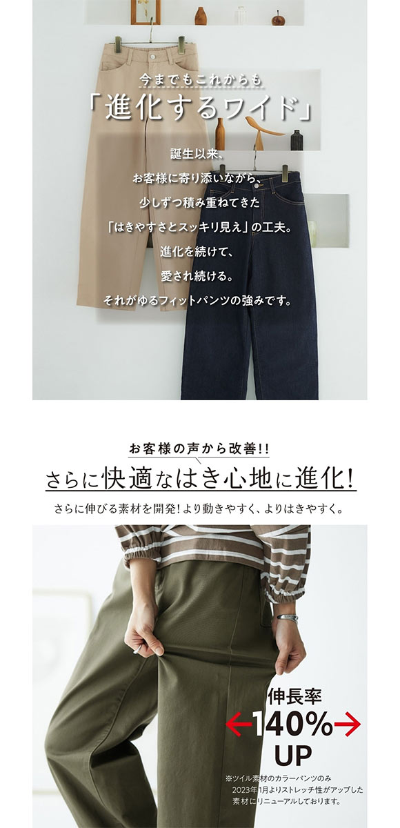 ニッセン ゆるフィットデニムワイドパンツ 股下68cm L LL 3L NISSEN