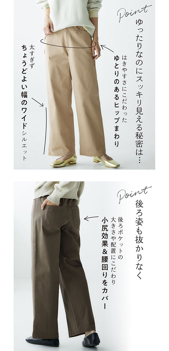 ニッセン ゆるフィットデニムワイドパンツ 股下68cm L LL 3L NISSEN