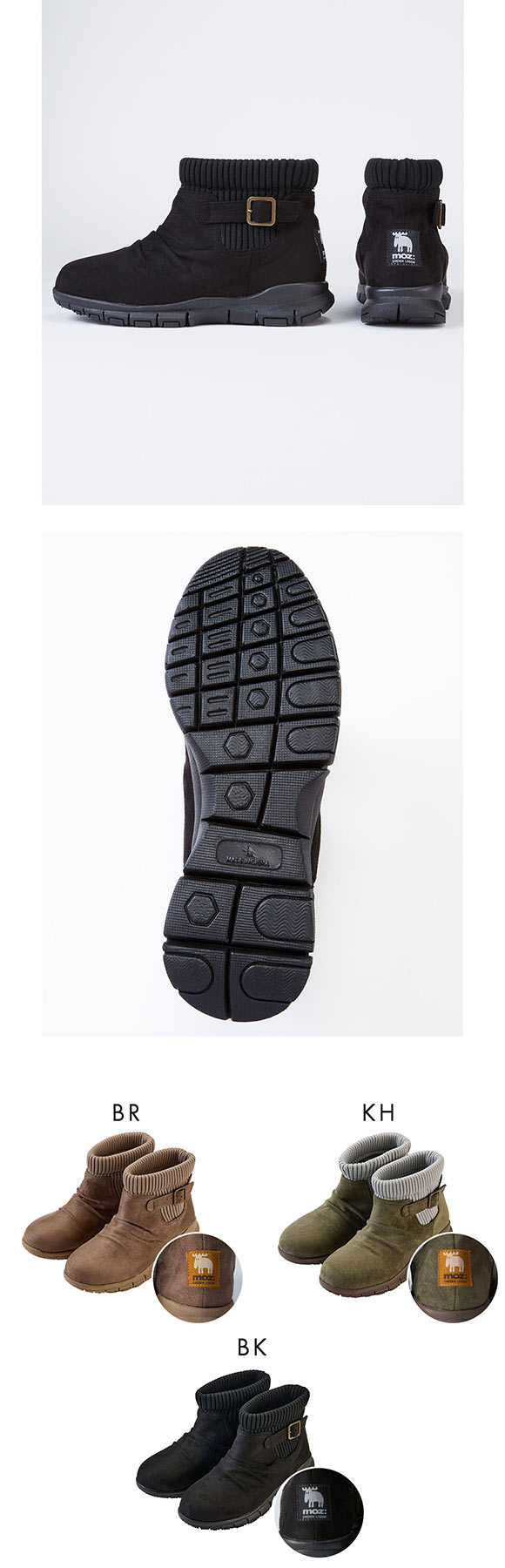 moz モズ ゆったり幅広 軽量リブニットショートブーツ ワイズ4E nissen ニッセン