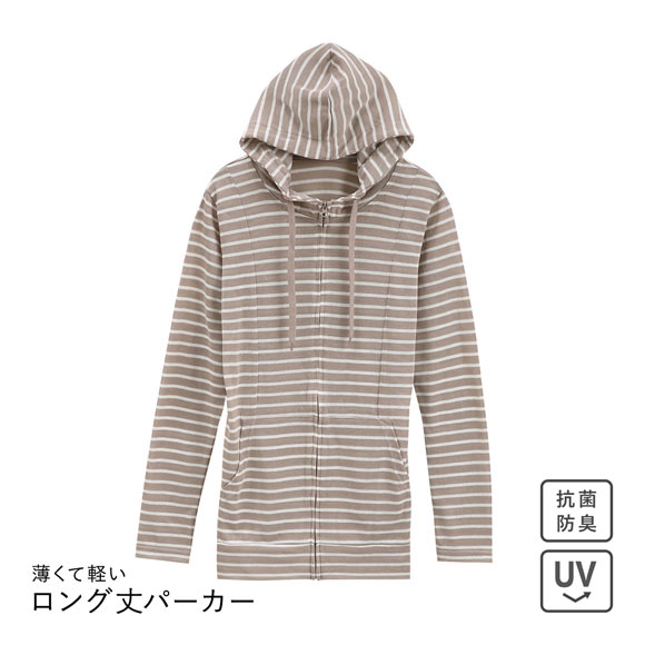 ニッセン 12分袖綿混うすカルロング丈パーカー UVカット 吸汗速乾 抗菌防臭 毛玉防止 L LL 3L NISSEN