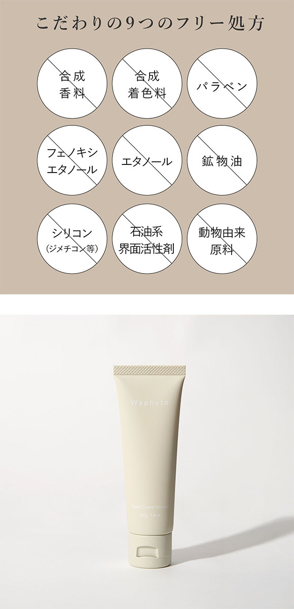 Waphyto ハンドクリーム アンワインド 40g 精油 アロマ グリーン ハンドケア 保湿 うるおい 透明感 ギフト プレゼント ワフィト