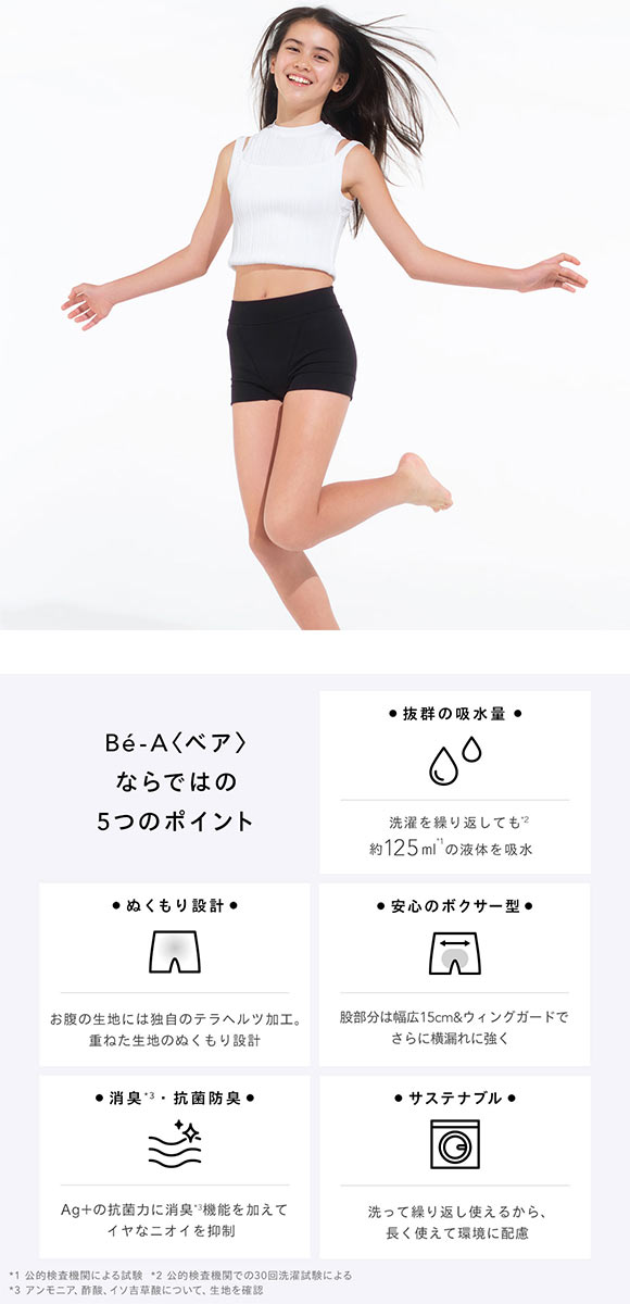 Be-A japan ベア 吸水ショーツ 125ml ジュニア 子ども 小学生 中学生 高校生 ショーツ ペティート シグネチャー ショーツ 04