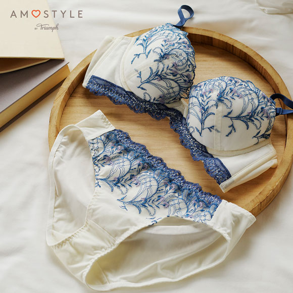 アモスタイル 脇高ブラ AMST1529 ボタニカルモザイク ブラセット ブラジャー ショーツ セット EF 大きいサイズ AMOSTYLE