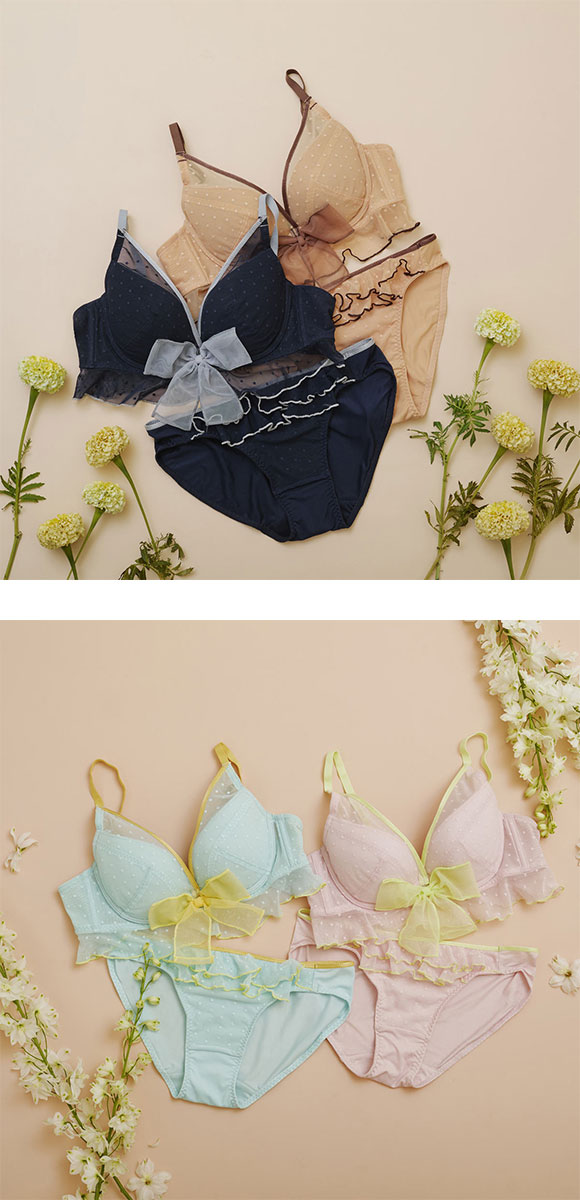 アモスタイル デコルテビューティブラ AMST526 プレイフルリボン ブラセット ブラジャー ショーツ セット EF AMOSTYLE