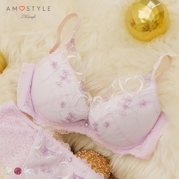 アモスタイル AMST1538 チャーミングラマースリムラインDeepV ウィンターリリー 3/4カップブラジャー EFG AMOSTYLE 大きいサイズ