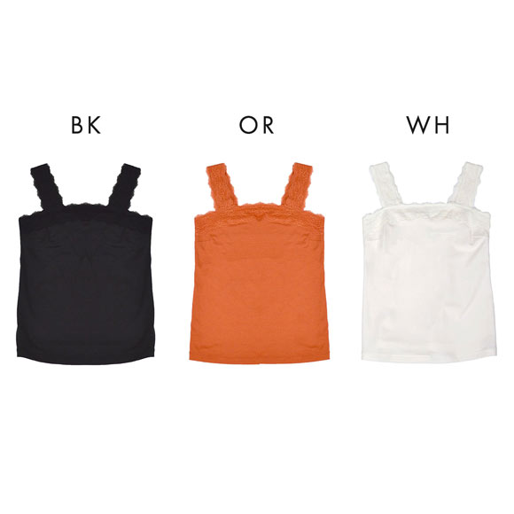 スクエアネックタンクトップ FT0438 レース ブラ紐隠せる チラ見え防止 デコルテ 胸元カバー 綿混 e-gate shopオリジナル グラモア