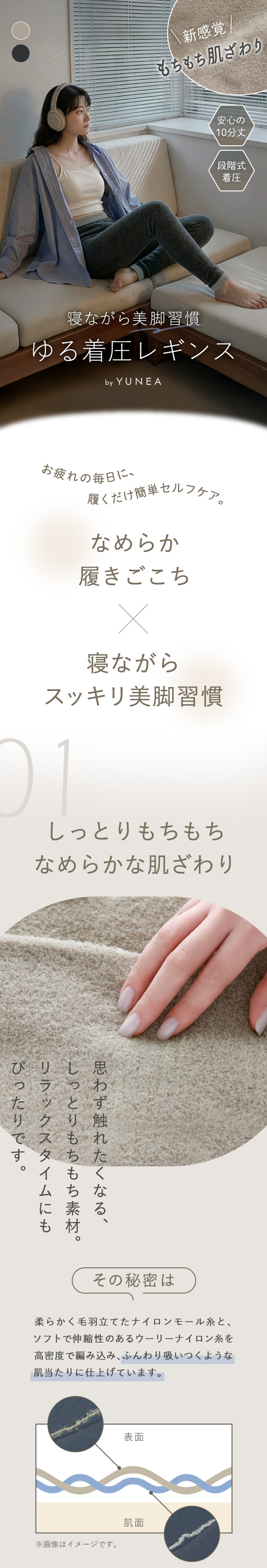 着圧レギンス 着圧スパッツ 着圧タイツ レディース 寝るとき 夜 ハイウエスト インナー 加圧 温活 美脚 春 夏 秋 冬 10分丈 M L YUNEA