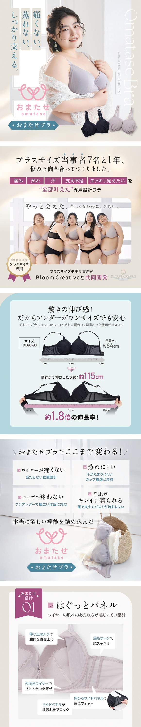 おまたせブラ ブラジャー 大きいサイズ プラスサイズ 深め 下着 レディース YB-LAB.