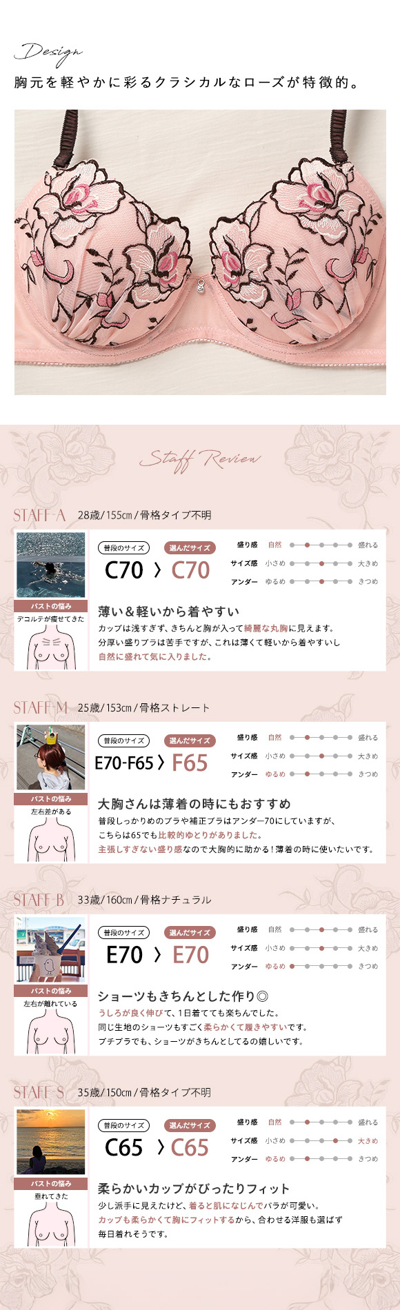 ブラジャー ショーツ セット 谷間キープ 軽い らくちん 大きいサイズ Mon cher pigeon Tea Rose モンシェルピジョン BCDEF ブラセット 下着