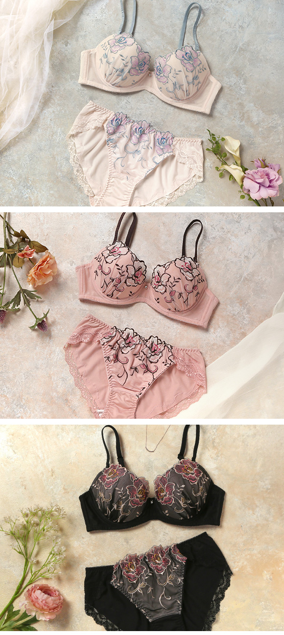 ブラジャー ショーツ セット 谷間キープ 軽い らくちん 大きいサイズ Mon cher pigeon Tea Rose モンシェルピジョン BCDEF ブラセット 下着
