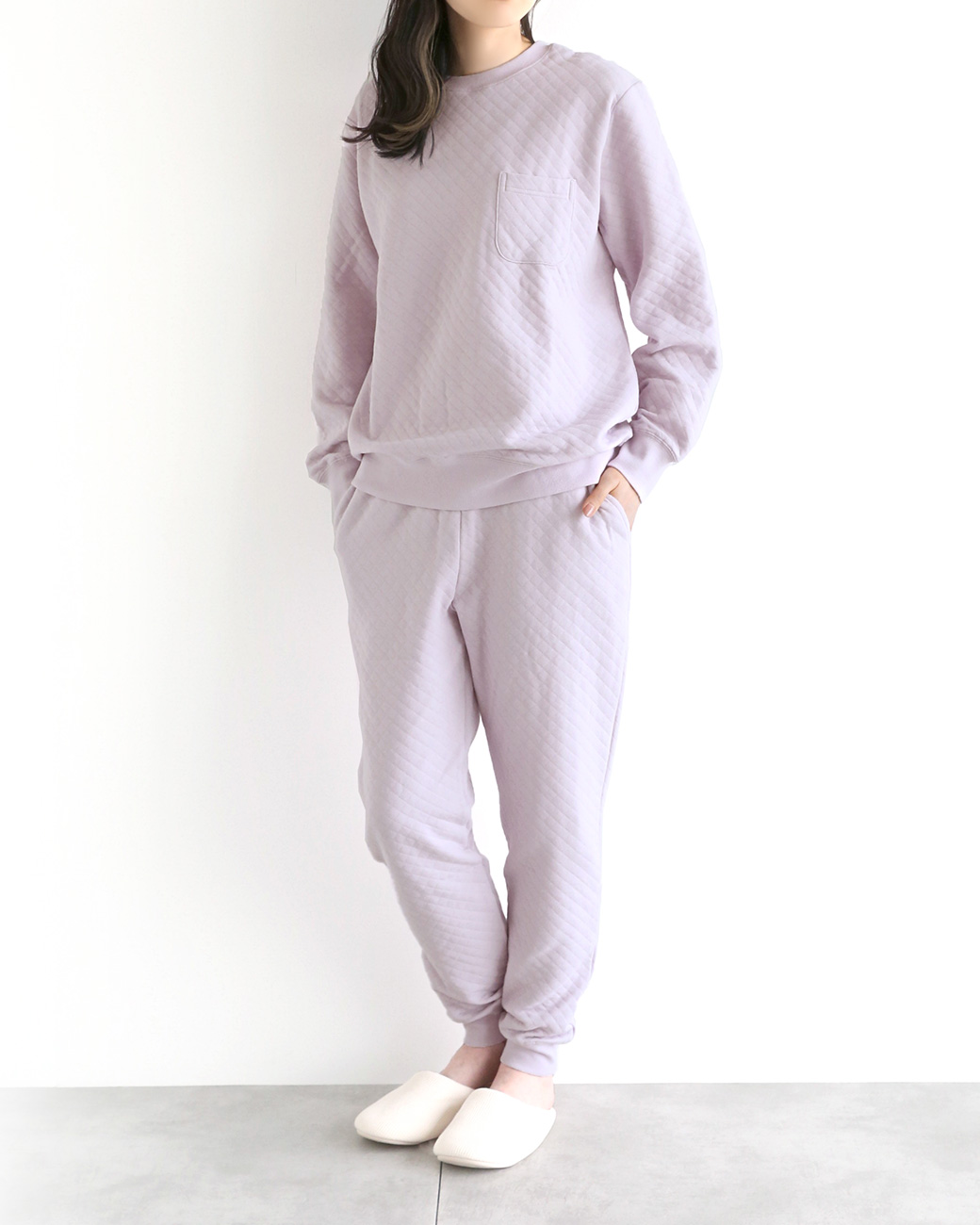 ブルーミングフローラ 綿100％ キルトニット あったか シンプル 上下セット パジャマ ルームウェア bloomingFLORA 春秋冬