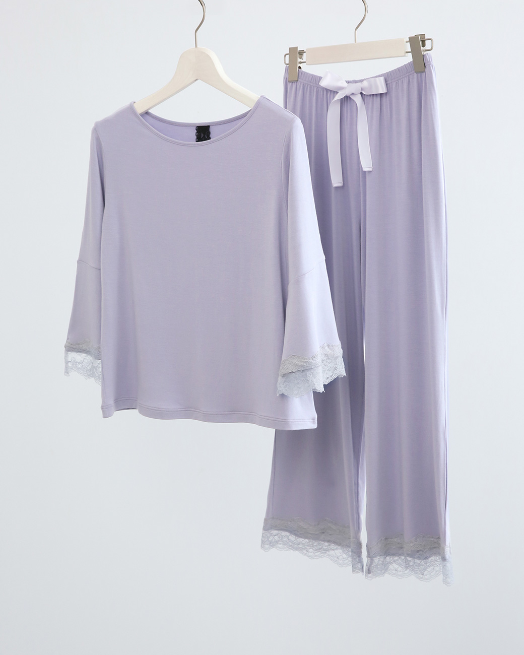 ブルーミングフローラ ルームウェア ゆるっととろみタッチ 上下セット レース フレアスリーブ ワイドパンツ 春夏秋 bloomingFLORA