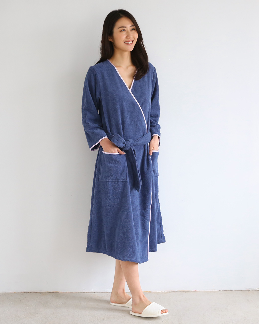 ブルーミングフローラ 綿100％スフレfineタオル ポンチョ ワンピース フード付き バスローブ ルームウェア 風呂上り改良進化シリーズ