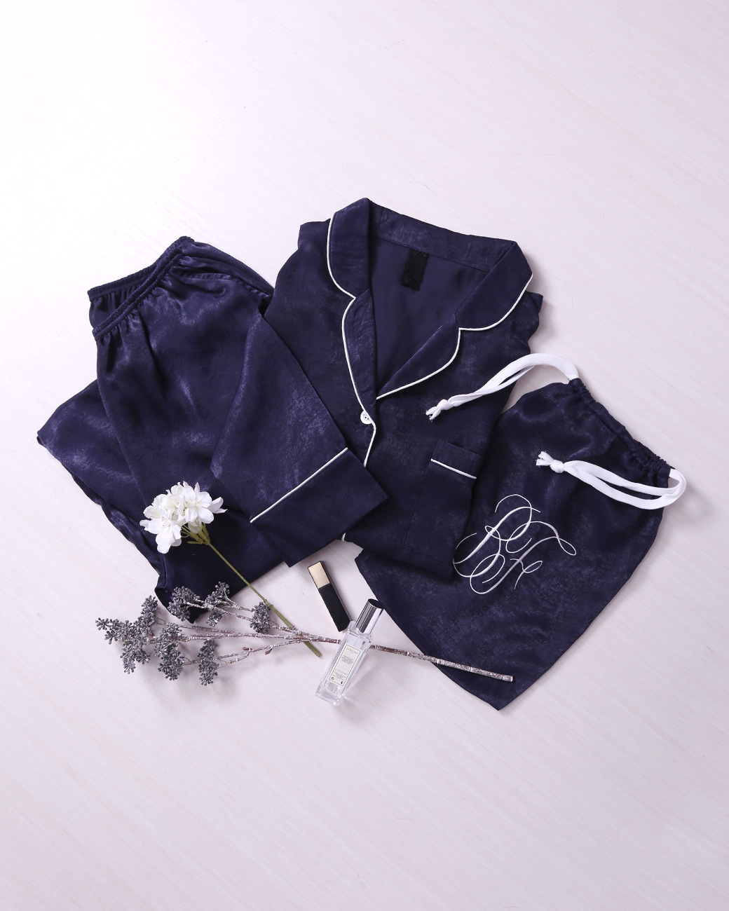 ブルーミングフローラ 艶光沢×艶とろみ ロイヤルサテン ルームウェア パジャマ 上下セット トップス シャツ 前開き bloomingFLORA