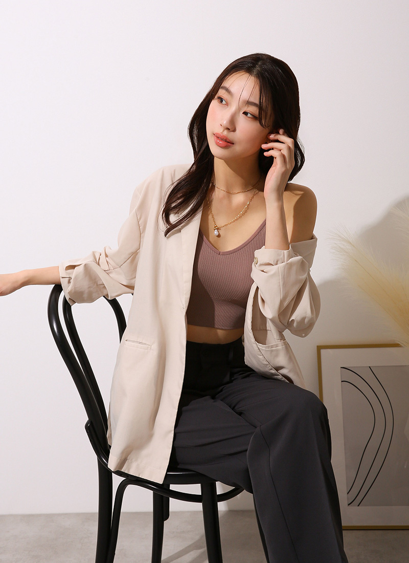 ワクドキのカップ付きリブトップスのハーフトップ